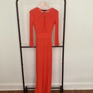 BCBGMAXAZRIA Loryn Cutout Pointelle Maxi Dress in Ambrosia (XXS) Stretch